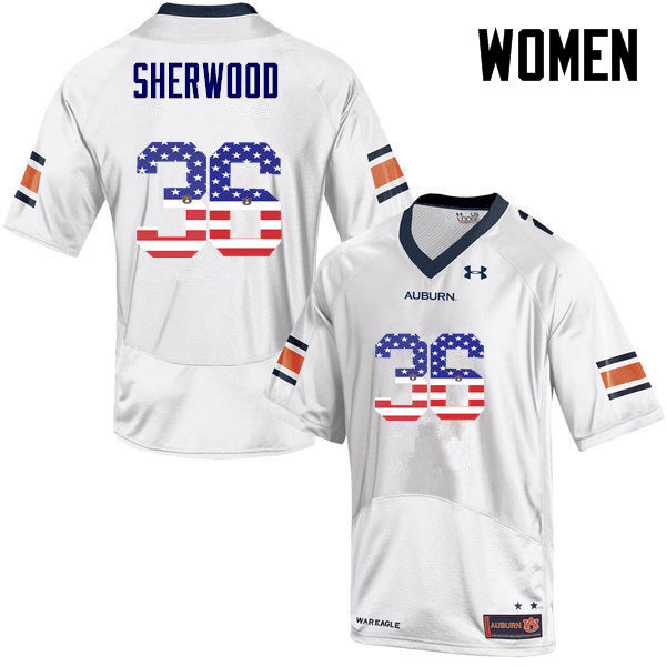 Women's Auburn Tigers #36 Michael Sherwood USA Flag Fashion White College Stitched Football Jersey